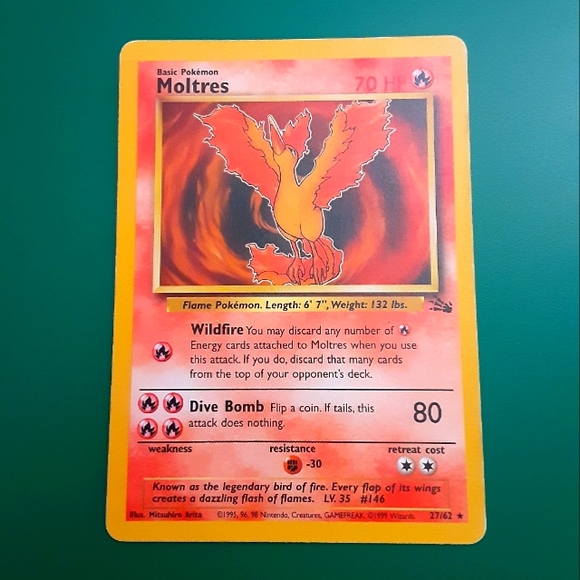 LP WOTC Unlimited Non Holo Moltres 27/62 Fossil Set Pokemon Card - Picture 1 of 2